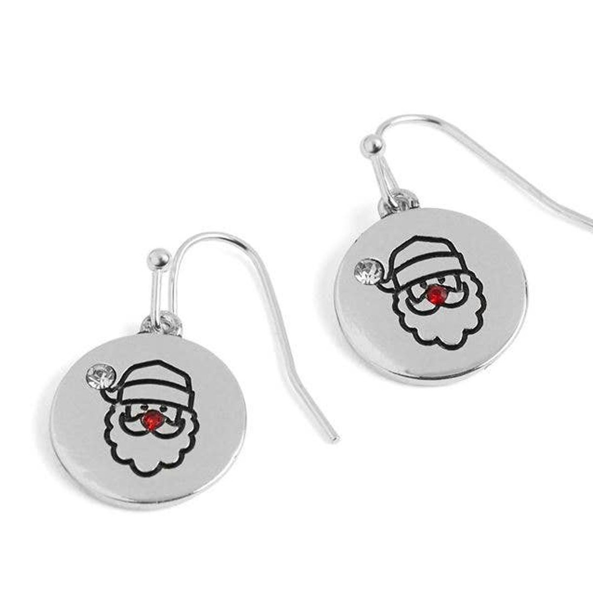 Holiday Silver Disc Dangle Christmas Earrings